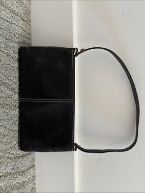 kate spade Black Leather Shoulder Bag with White Contrast Stitching